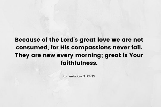 "Because of the Lord’s great love we are not consumed, for his compassions never fail. They are new every morning; great is your faithfulness."